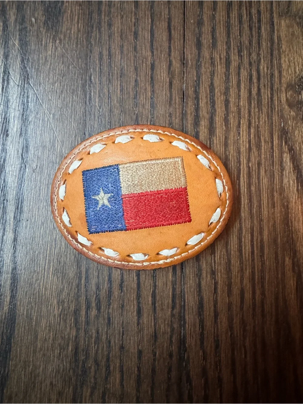 Men's Vintage Leather Belt Patch with Texas Flag Embroidery